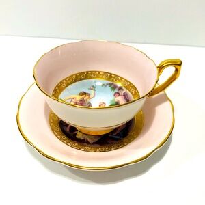 Vintage Windsor England Bone China Set Cup & Saucer Victorian Scene